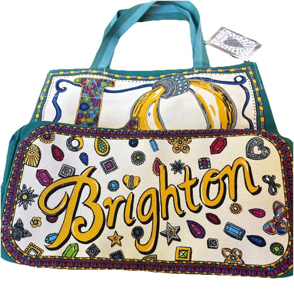 Brighton Charmed Glittering Love Canvas Tote Bag New $125 NWT Embellished Art